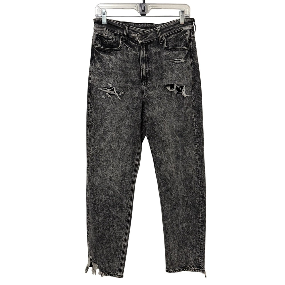 American Eagle Highest Rise Mom Jeans Acid Wash Straight Leg Distressed 8 Grunge